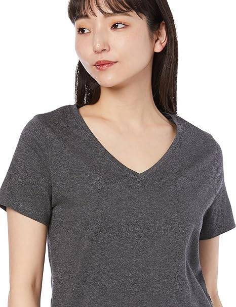 新品■Amazon Essentials 2枚組 Tシャツ コットン クラシックフィット 半袖 レディース ブラック/ヘザーチャコール M (日本サイズXL相当)の画像5