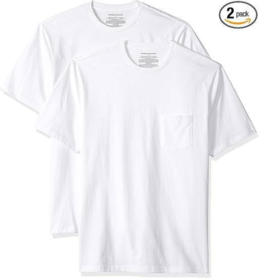 新品■Amazon Essentials 2枚組 Tシャツ クルーネック レギュラーフィット 半袖 ポケット付き メンズ ホワイト S (日本サイズM相当)_画像1