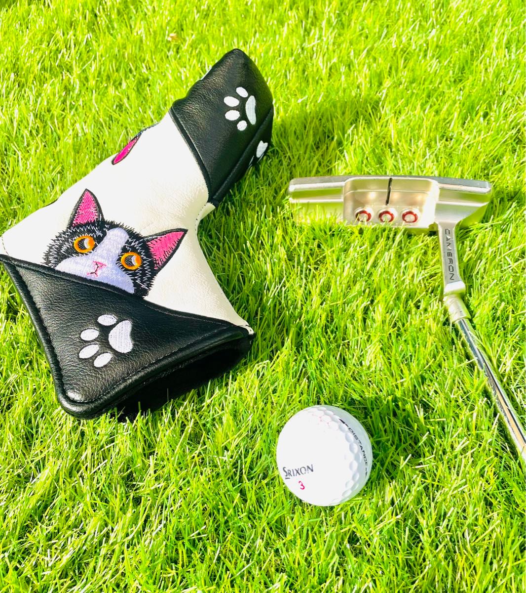 ゴルフ　パターカバー　猫　ピンタイプ　マグネット　磁石
