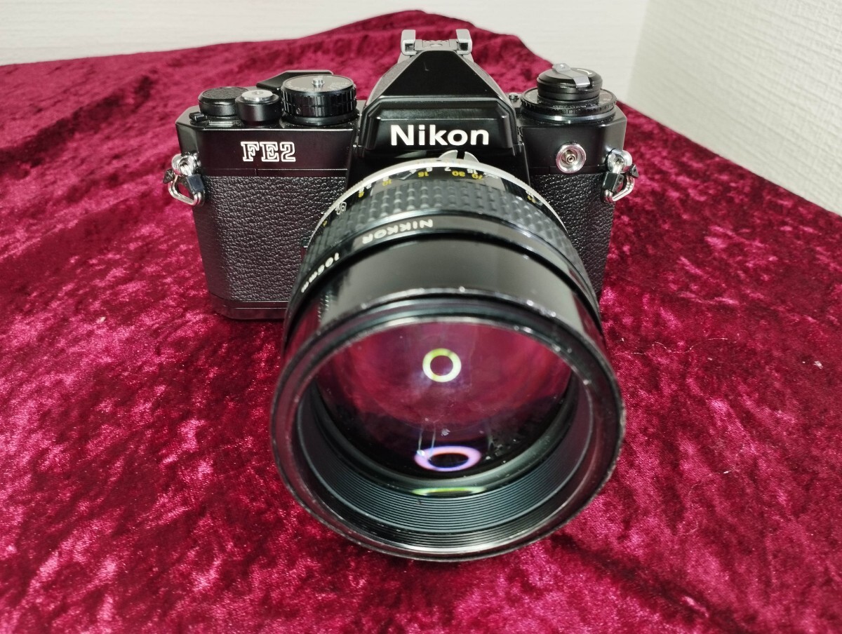 【委託品】 Nikon FE2＋Ai NIKKOR 105mm f1.8 フィルムカメラ レンズ付き シャッターOK 速度変化有り ニコン一眼レフ 1円スタート売り切り_画像3