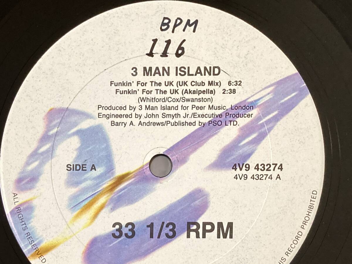 【80's】3 Man Island Featuring Carol Jiani / Funkin' For The UK （1988、12 Inch Single、US盤、大阪ジュビレーション、James Brown）_画像3