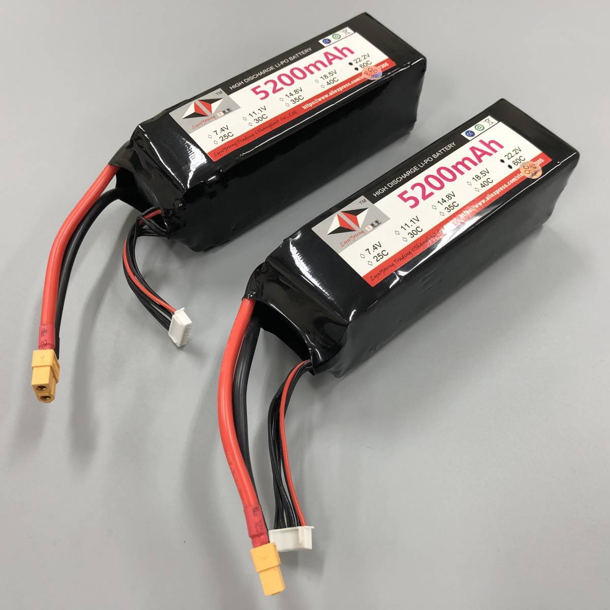 【在庫処分】◆新品・格安 2本セット◆ 6s 22.2v 5200mah 60C~120Cリポバッテリー 550～800クラスなど対応 @02の画像2