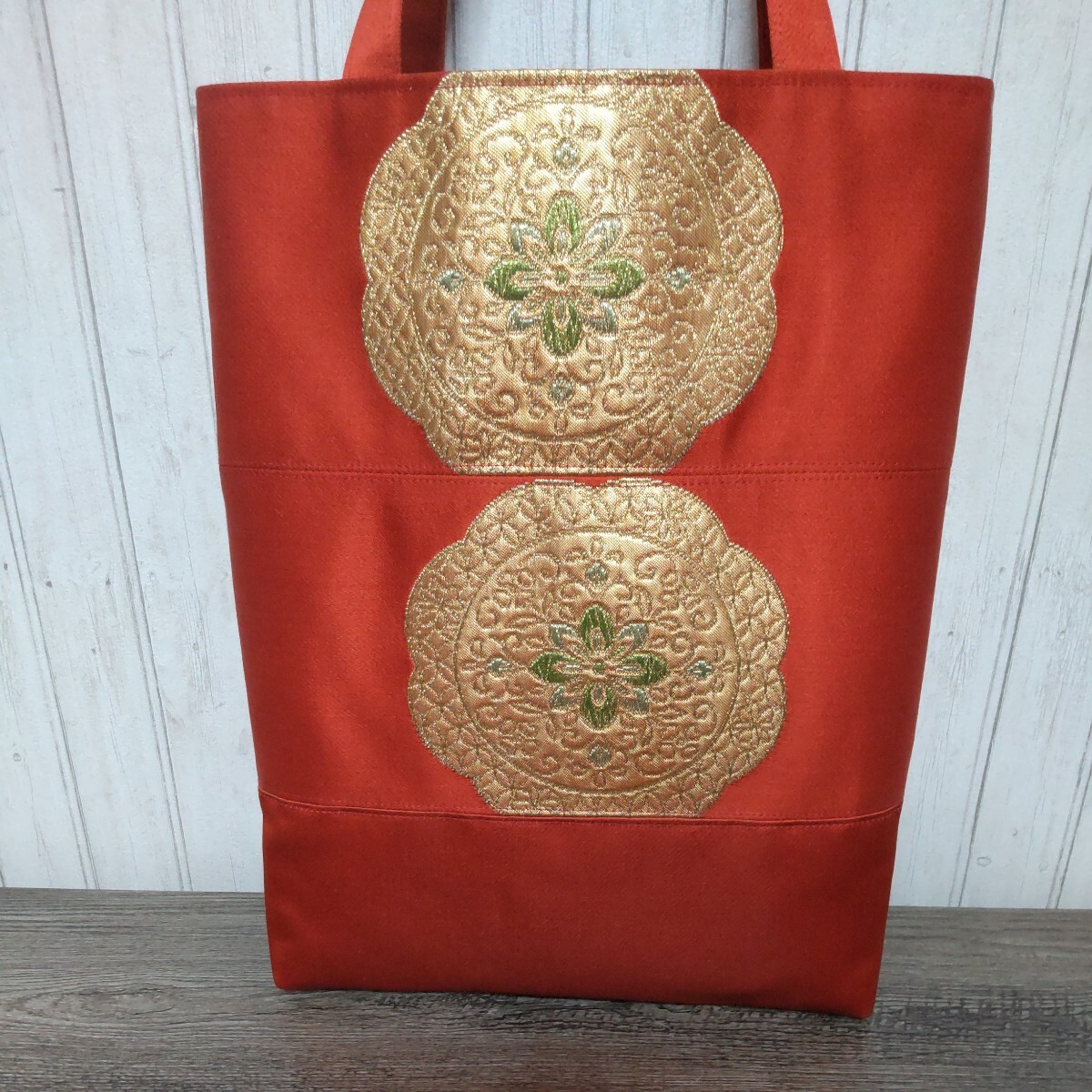  tote bag *A4 length [.*heart] obi remake hand made sub bag .. old bag Japanese style peace pattern kimono 1 point thing 