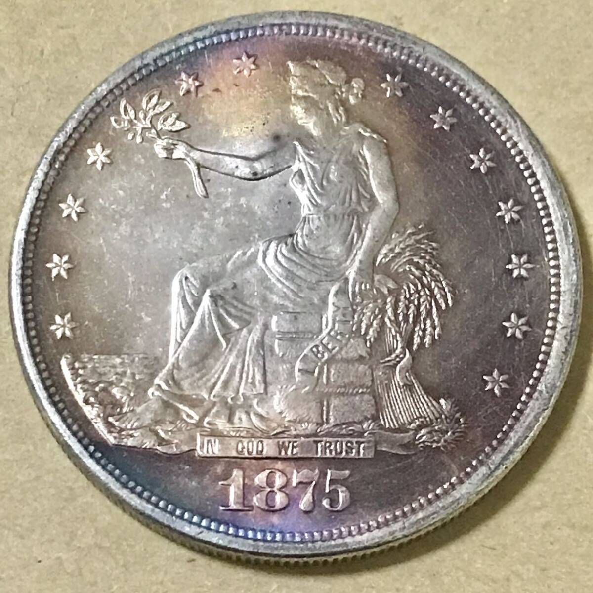 銀貨 1875年 アメリカ 貿易銀 1ドル トレード ダラー 銀貨 イーグル アメリカ合衆国造幣局 サンフランシスコ 硬貨 古銭 貿易銀 コインの画像1