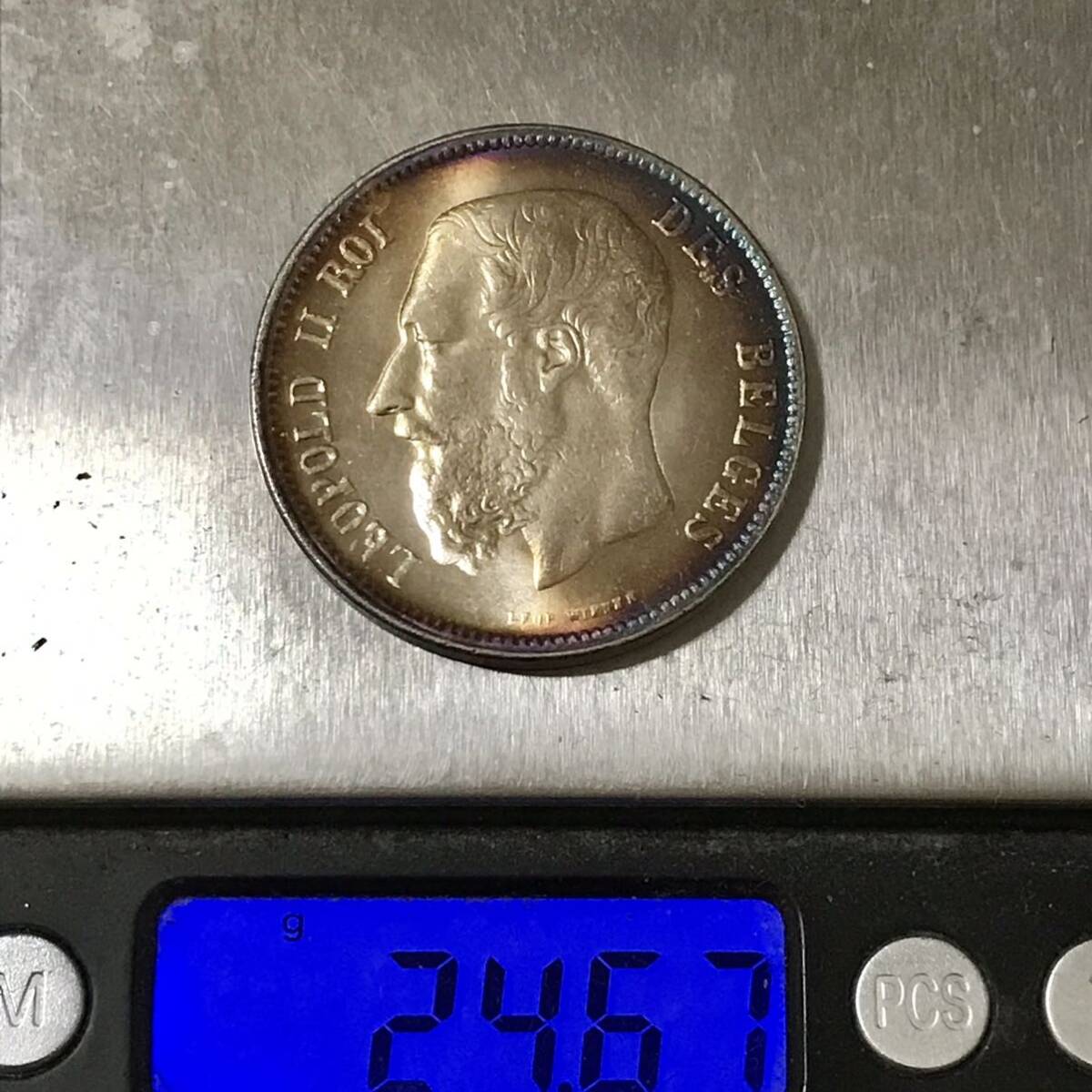 銀貨 1873年　レオポルド2世　ベルギー王国　5フラン　貿易銀　古銭　硬貨硬貨 古銭 貿易銀 コイン 竜 _画像5