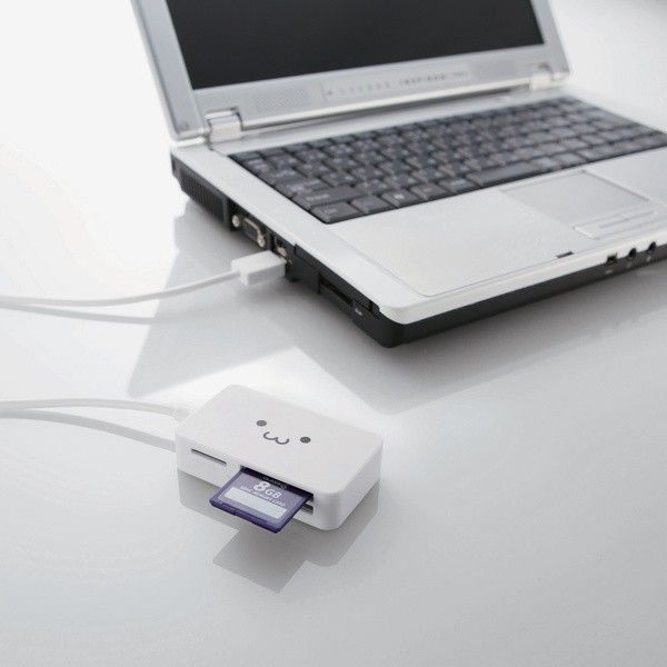 エレコム カードリーダー USB2.0 2倍速転送 ケーブル一体タイプ コンパクト設計 ホワイト MR-A39NWHF1 