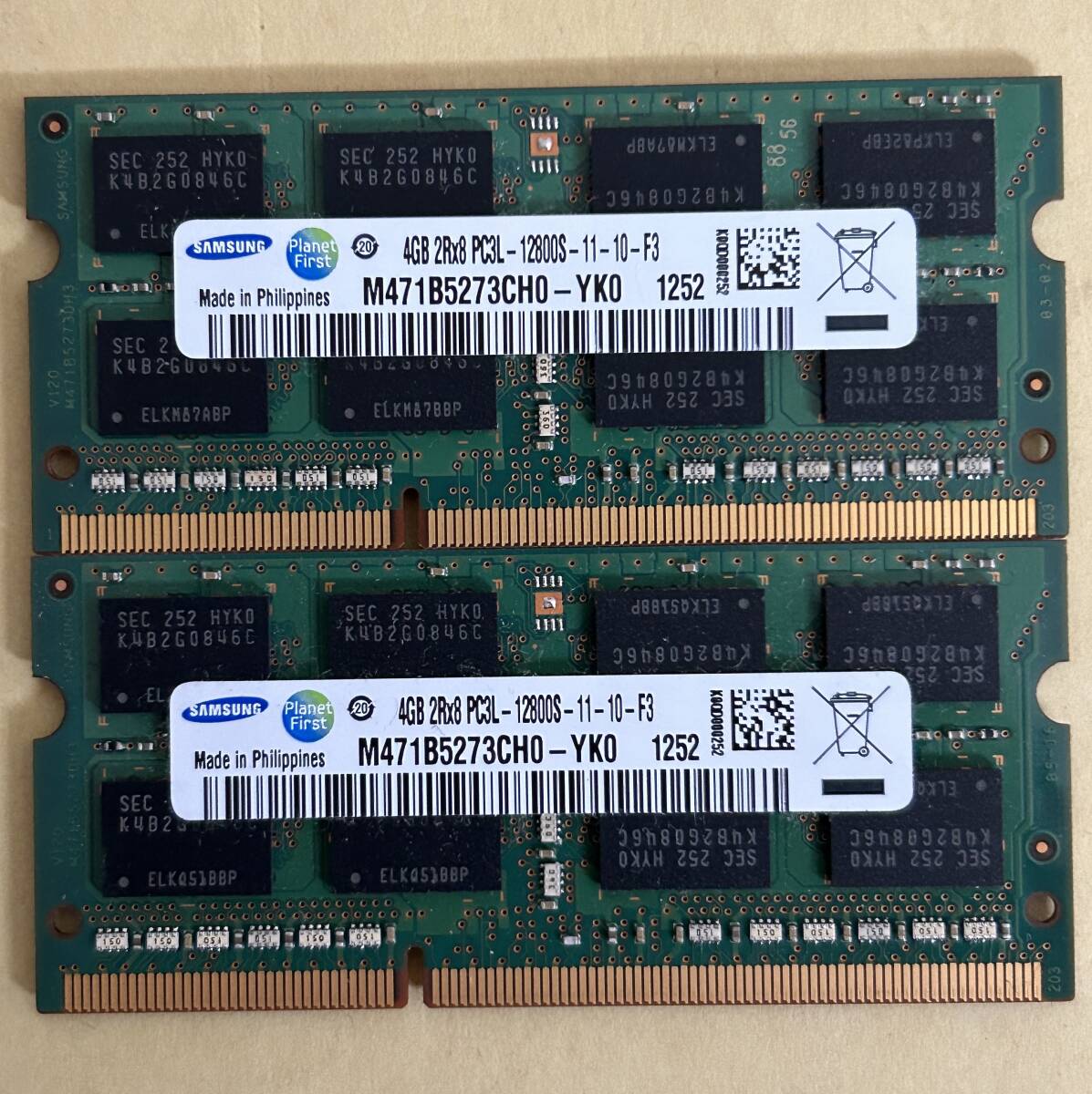 SAMSUNG サムスン SO-DIMM 204pin DDR3L PC3L-12800S 4GB×2枚(8GB) 1.35V低電圧対応 1.5V対応 ノートパソコン用_画像1