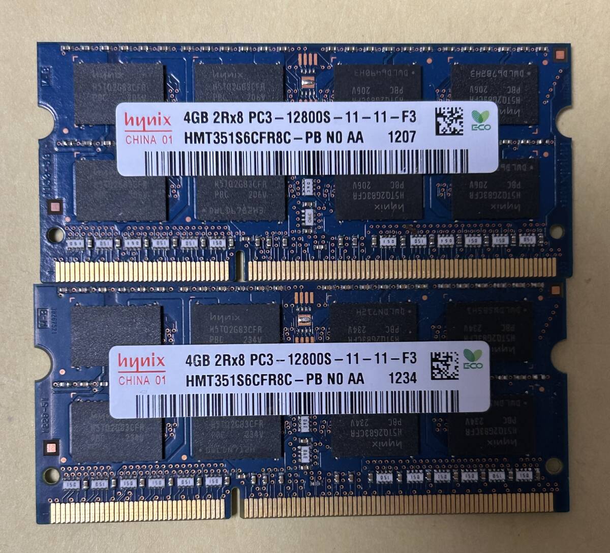 hynix ハイニックス SO-DIMM 204pin PC3-12800S 4GB×2枚 　ノートパソコン用　②_画像1