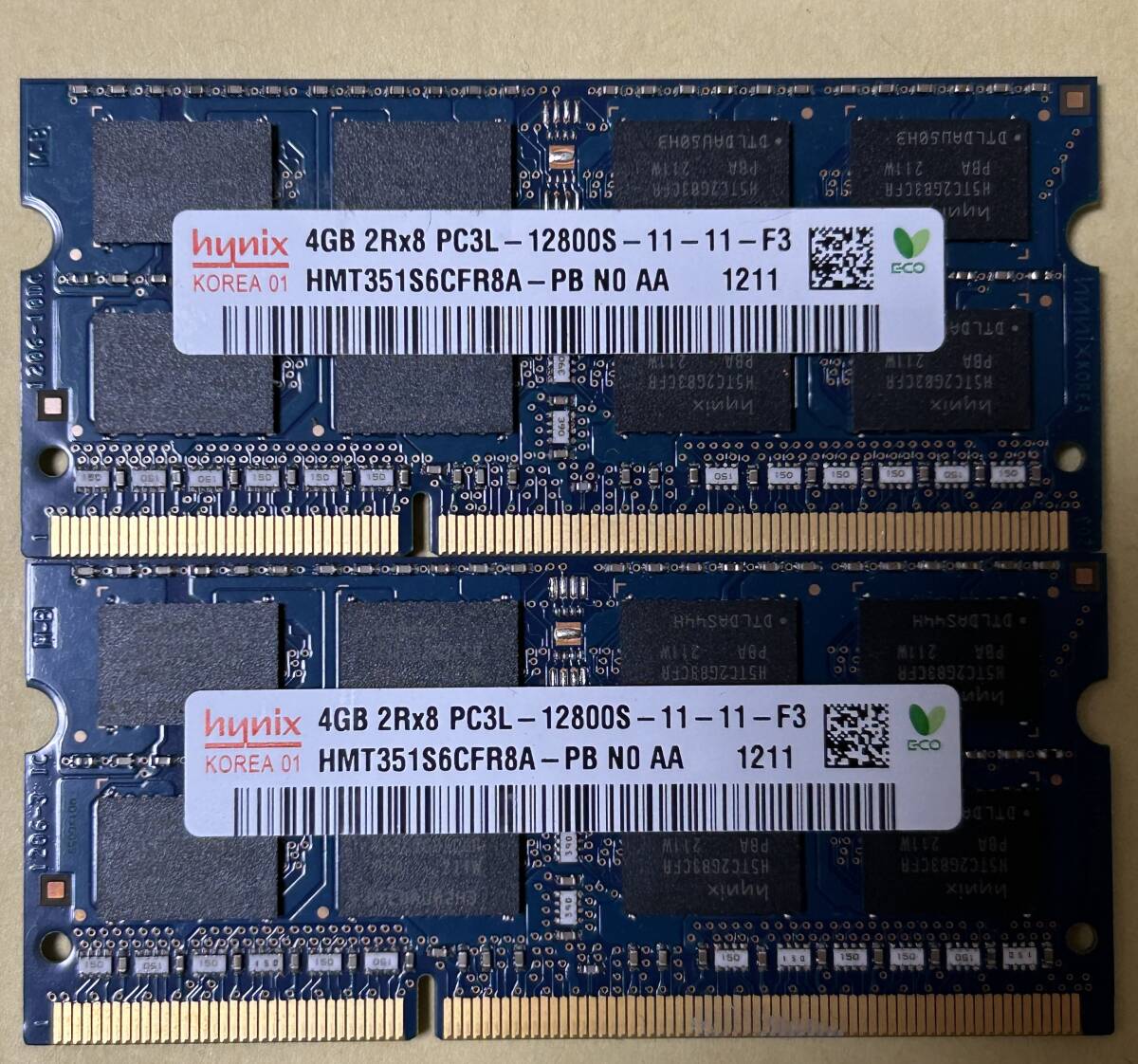 即決 動作確認済み hynix ハイニックス SO-DIMM 204pin DDR3L PC3L-12800S 4GB×2枚(8GB) 1.35V低電圧対応 1.5V対応 ノートパソコン用 ①の画像1