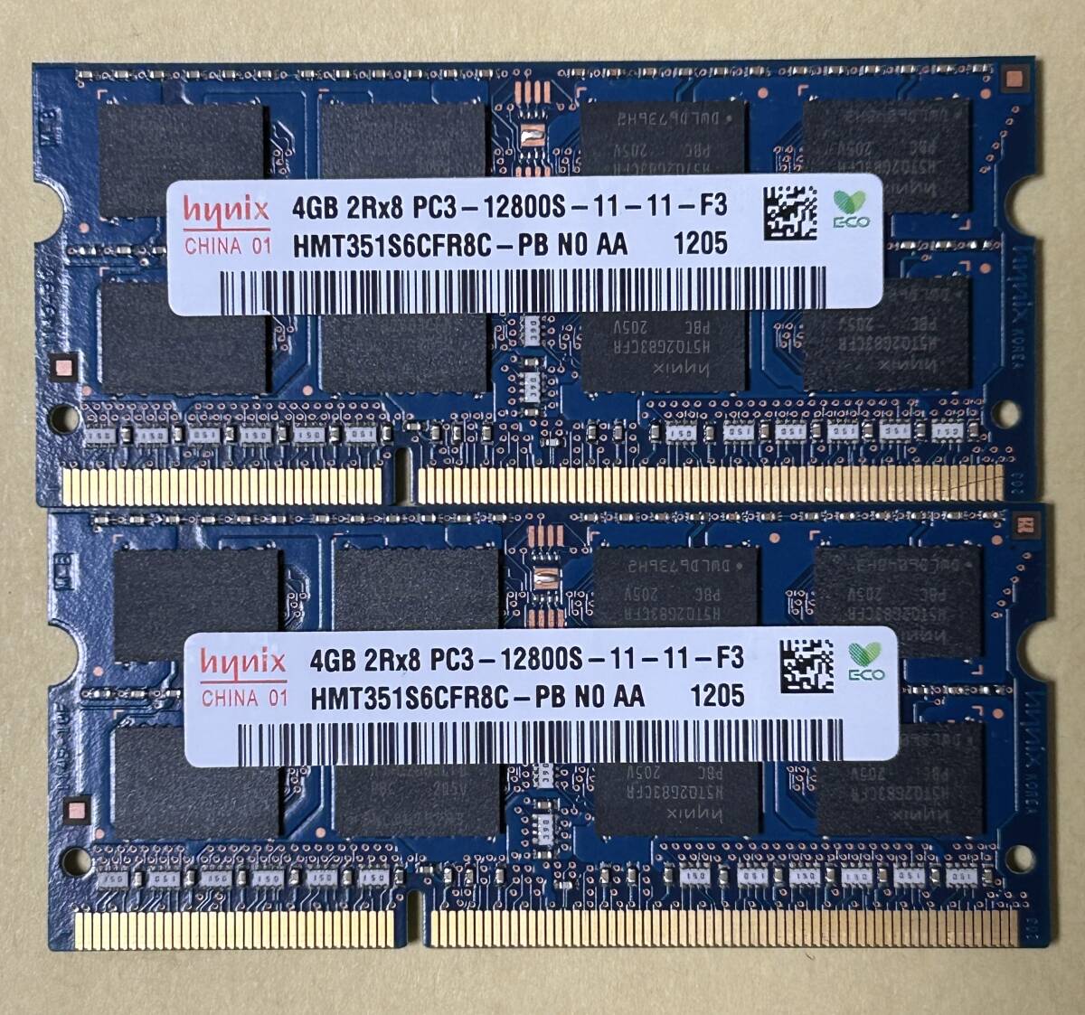 即決　動作確認済み　hynix ハイニックス SO-DIMM 204pin PC3-12800S 4GB×2枚 　ノートパソコン用_画像1