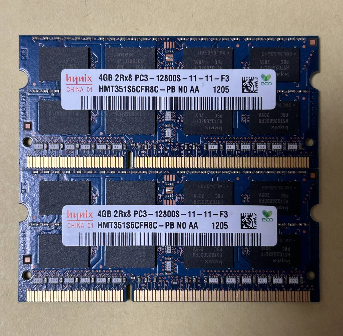即決 動作確認済み hynix ハイニックス SO-DIMM 204pin PC3-12800S 4GB×2枚  ノートパソコン用 ⑤の画像1