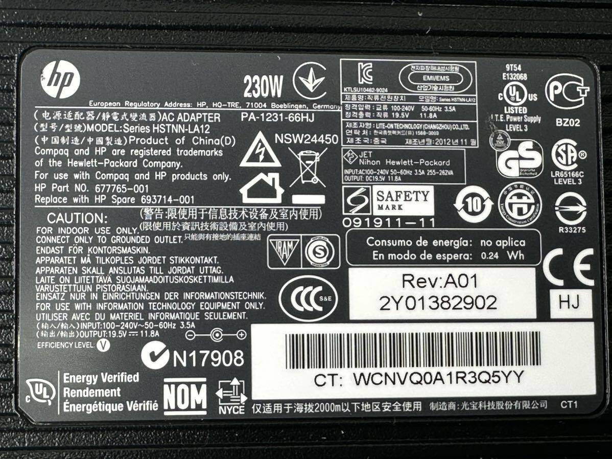 HP ACアダプタ HSTNN-DA12 HSTNN-LA12 19.5V 11.8A 230W 電源ケーブル付★NEC ADP84 19V9.48A (ADP-180FB A) ACケーブル付【動作確認済み】