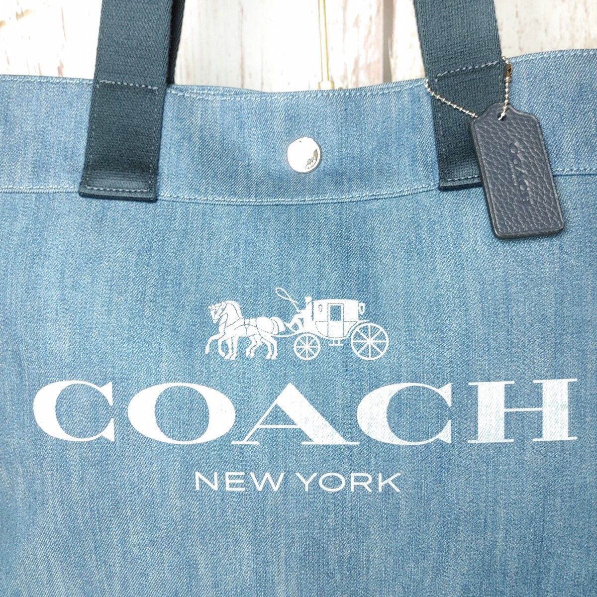 ☆美品☆ COACH トートバッグ ロゴ キャンバス デニムトート F67415　人気デザイン　A4収納可能　レディースバッグ　