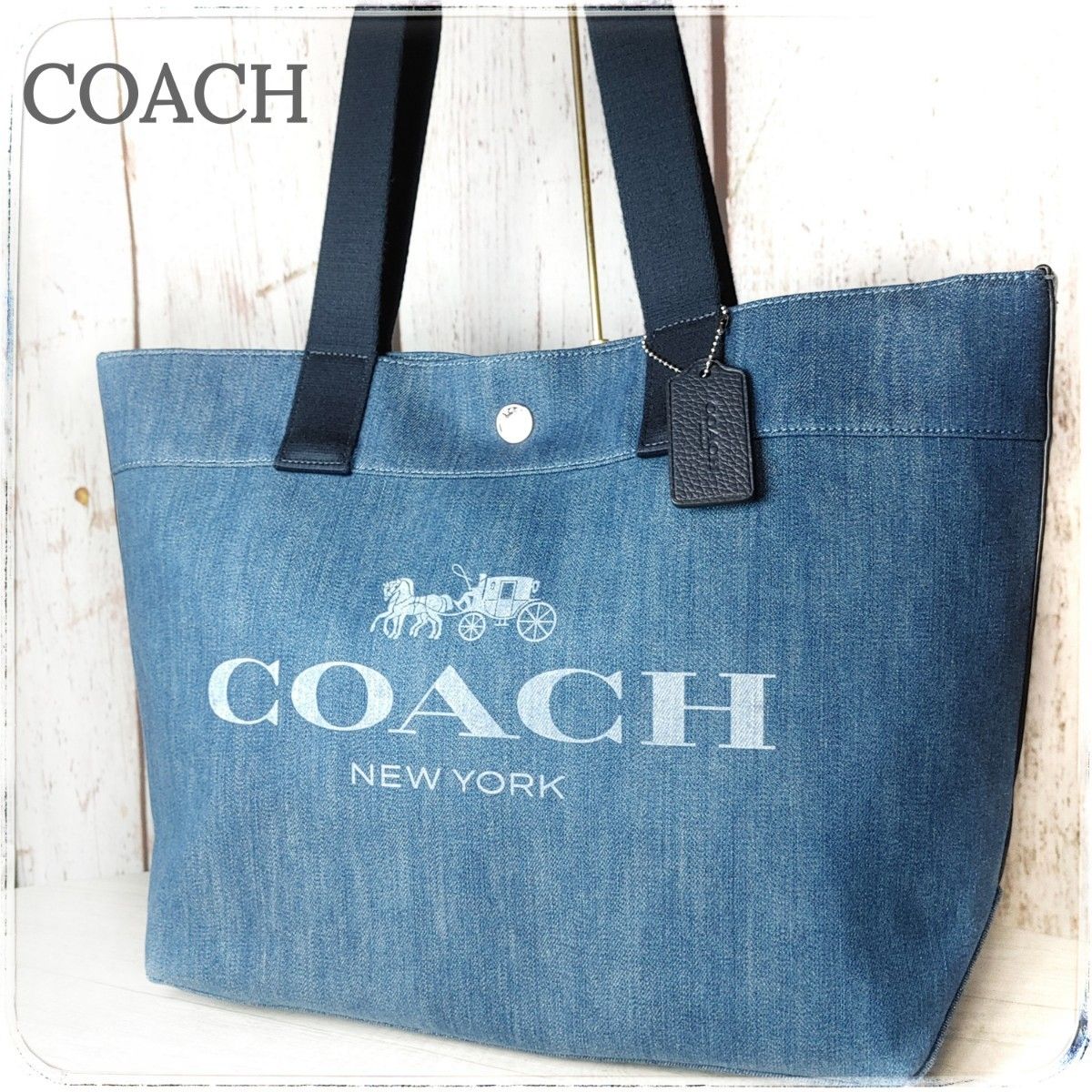 ☆美品☆ COACH トートバッグ ロゴ キャンバス デニムトート F67415　人気デザイン　A4収納可能　レディースバッグ　