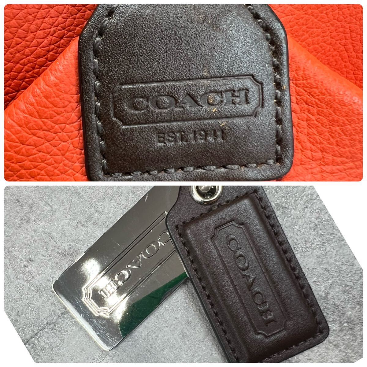 極美品/入手困難●コーチ COACH トンプソン ボディバッグ ショルダー スリングバッグ メンズ ビジネス 斜め掛け レザー 本革 オレンジ_画像10