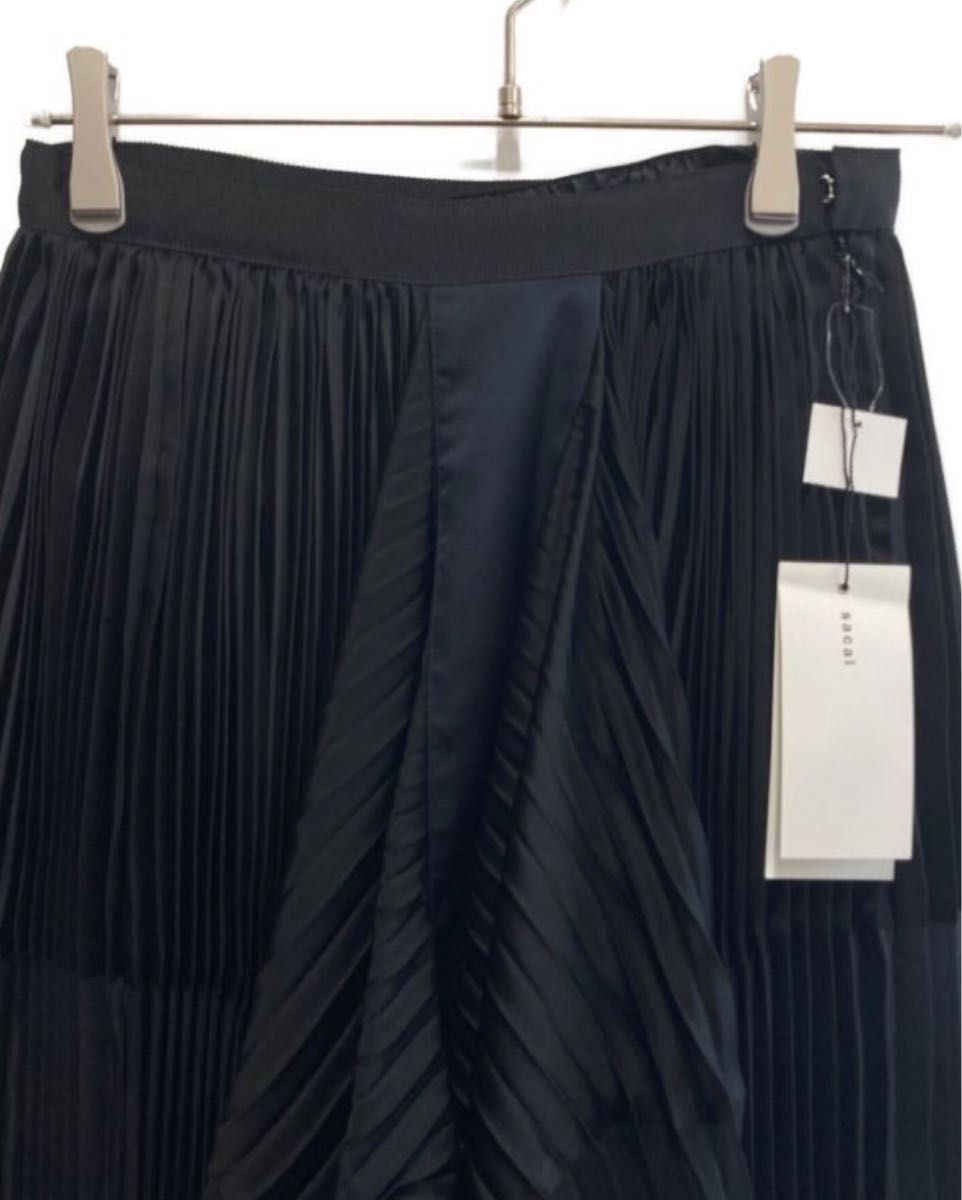 【未使用・タグ付】sacai サカイ アシンメトリー プリーツスカート ドレープ スカート 黒×ネイビー Sサイズ