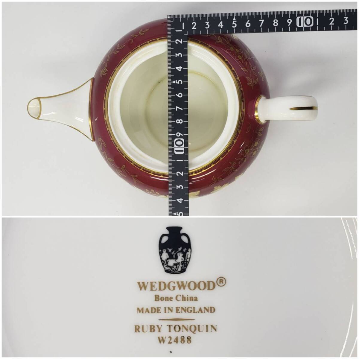 M1182(051)-585/TM60000 食器３点まとめ WEDGWOOD ウェッジウッド TONQUIN RUBY トンキン ルビー 金彩 ティーセットの画像8