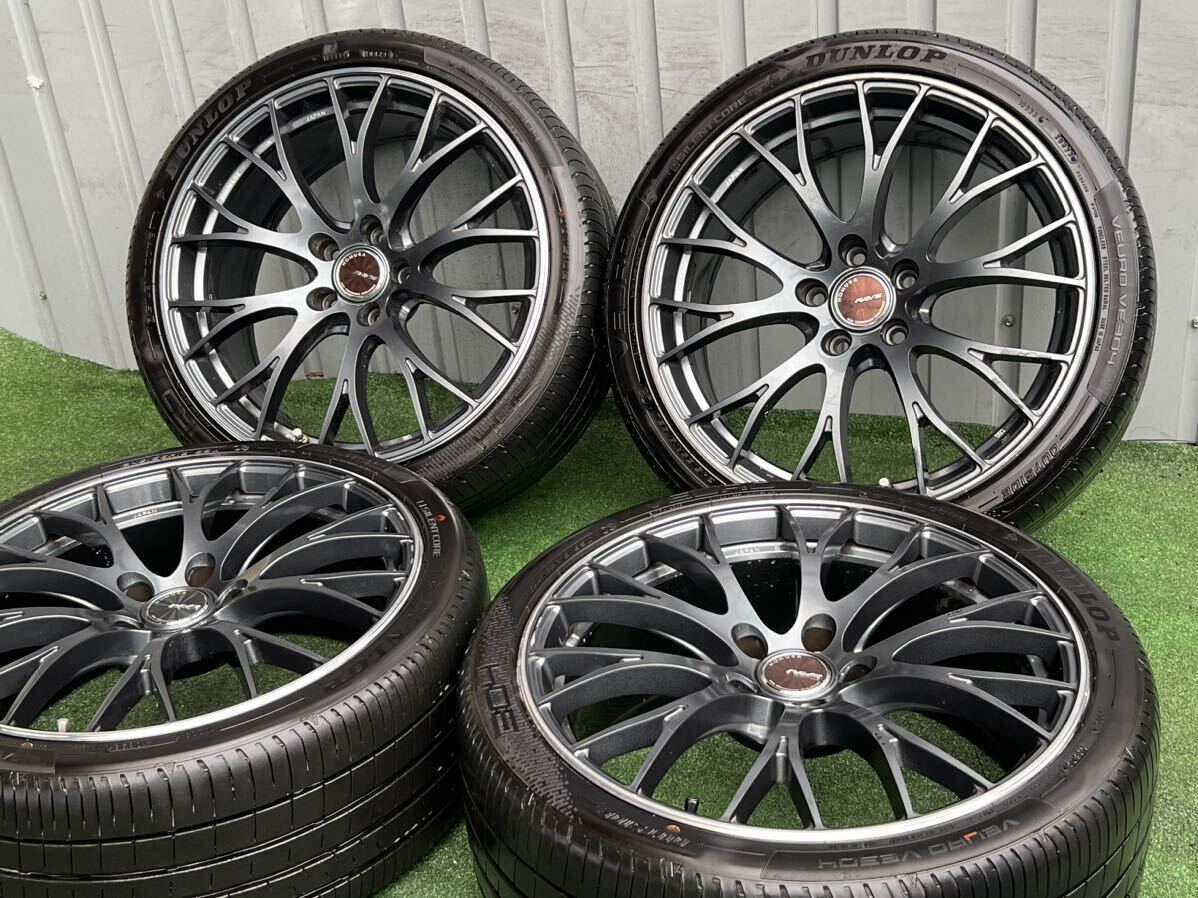 RAYS HOMURAレイズ ホムラ2x10 19インチホイール／2023年ダンロップタイヤ (19x8.5J +45) PCD:5x114.3 ハブ カラーHA タイヤのネジ山が90%の画像1