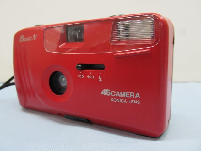 ●●KONICA BasicN 45CAMERA コンパクトカメラ コニカ 赤 フィルムカメラ シャッターOK 電池付き USED 93912●●！！の画像1