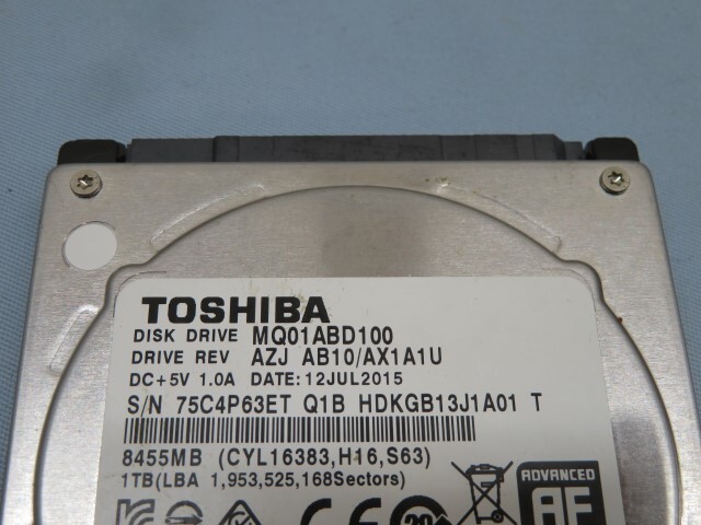 1.0TB★TOSHIBA MQ01ABD100 HDD 内蔵 東芝 ハードディスク PC用品 初期化済み USED 93931★！！_画像2