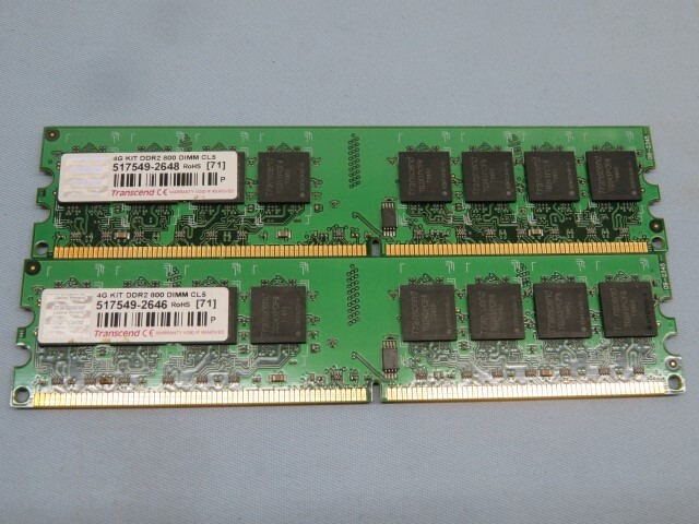 2枚セット★Transcend DDR2 800 DIMM CL5 PCメモリーカード 4GB(2GB×2GB) トランセンド PC用品 USED 93947★！！_画像1