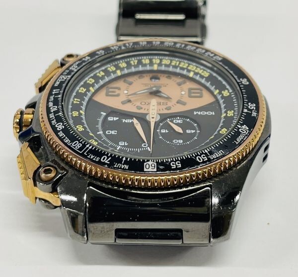 C237-ST9-434 SEIKO セイコー KINETIC キネティック 7L22-0BA0 708/750 メンズ 自動巻き クロノグラフ 裏スケ デイト 腕時計 箱付き 稼働の画像8