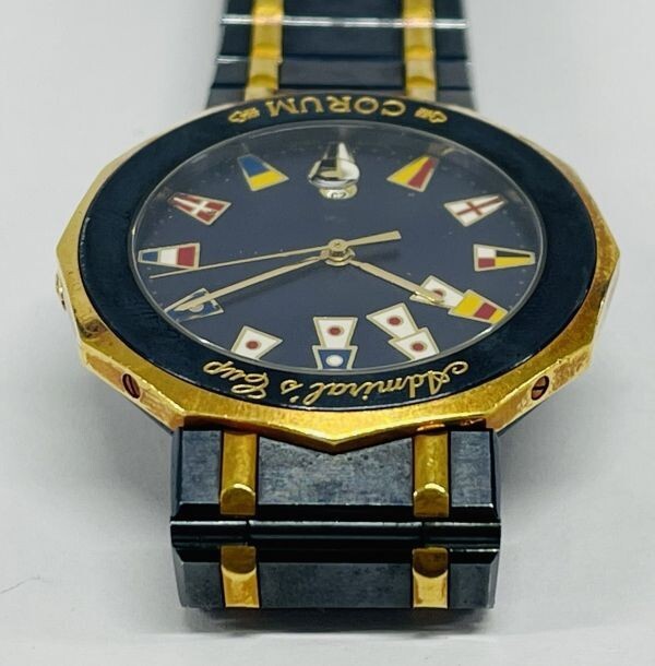 C234-I58-867 [ battery replaced ]CORUM Corum Admiral z cup V552 555667 men's quartz Date wristwatch box attaching operation 