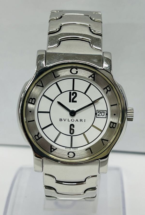 C238-O15-3069 BVLGARI ブルガリ Solotempo ソロテンポ ST 35 S D84289 メンズ デイト クォーツ 腕時計 箱付きの画像1