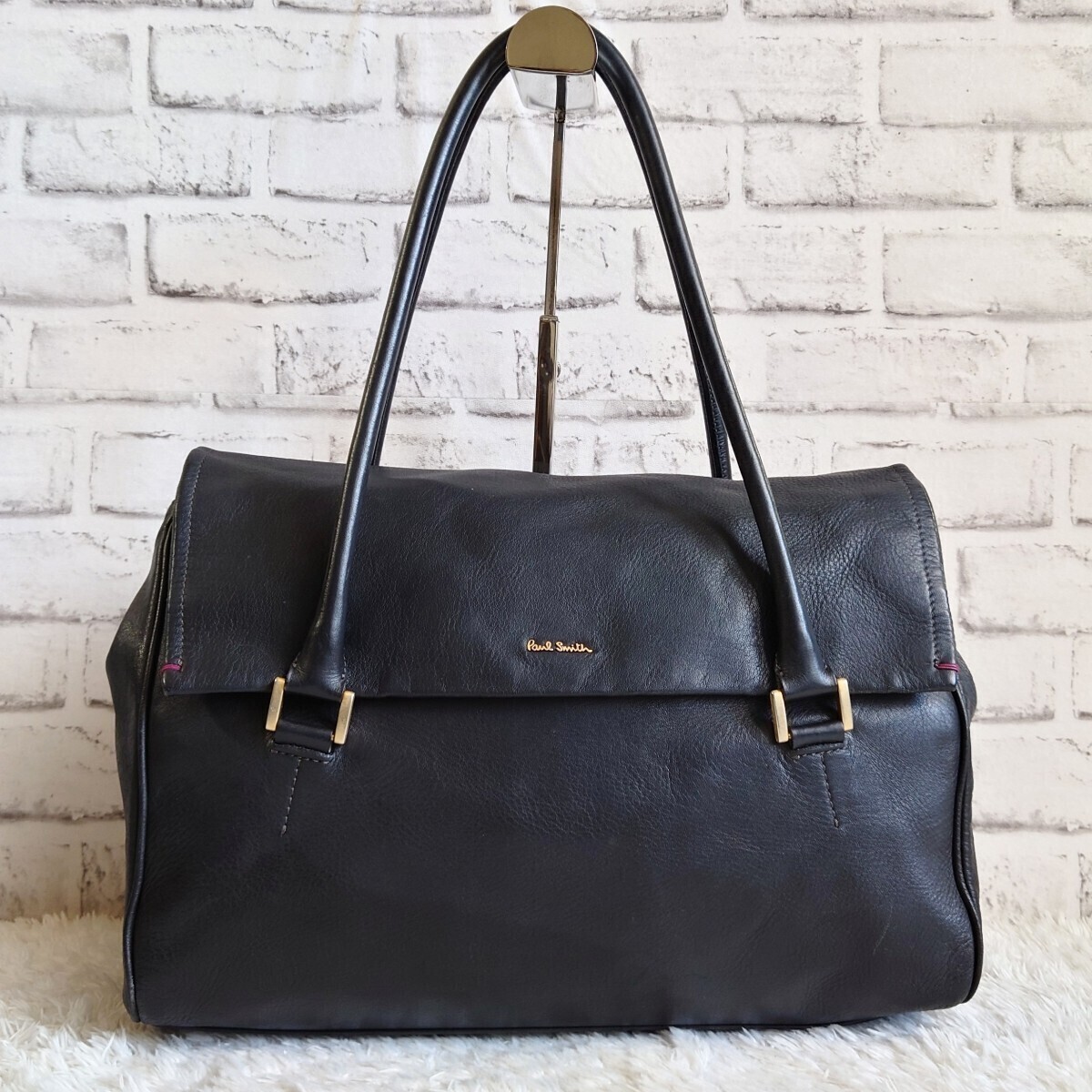 close year of model Paul Smith Paul Smith tote bag shoulder ..A4 storage possibility commuting business leather leather black black Logo metal fittings Gold men's 