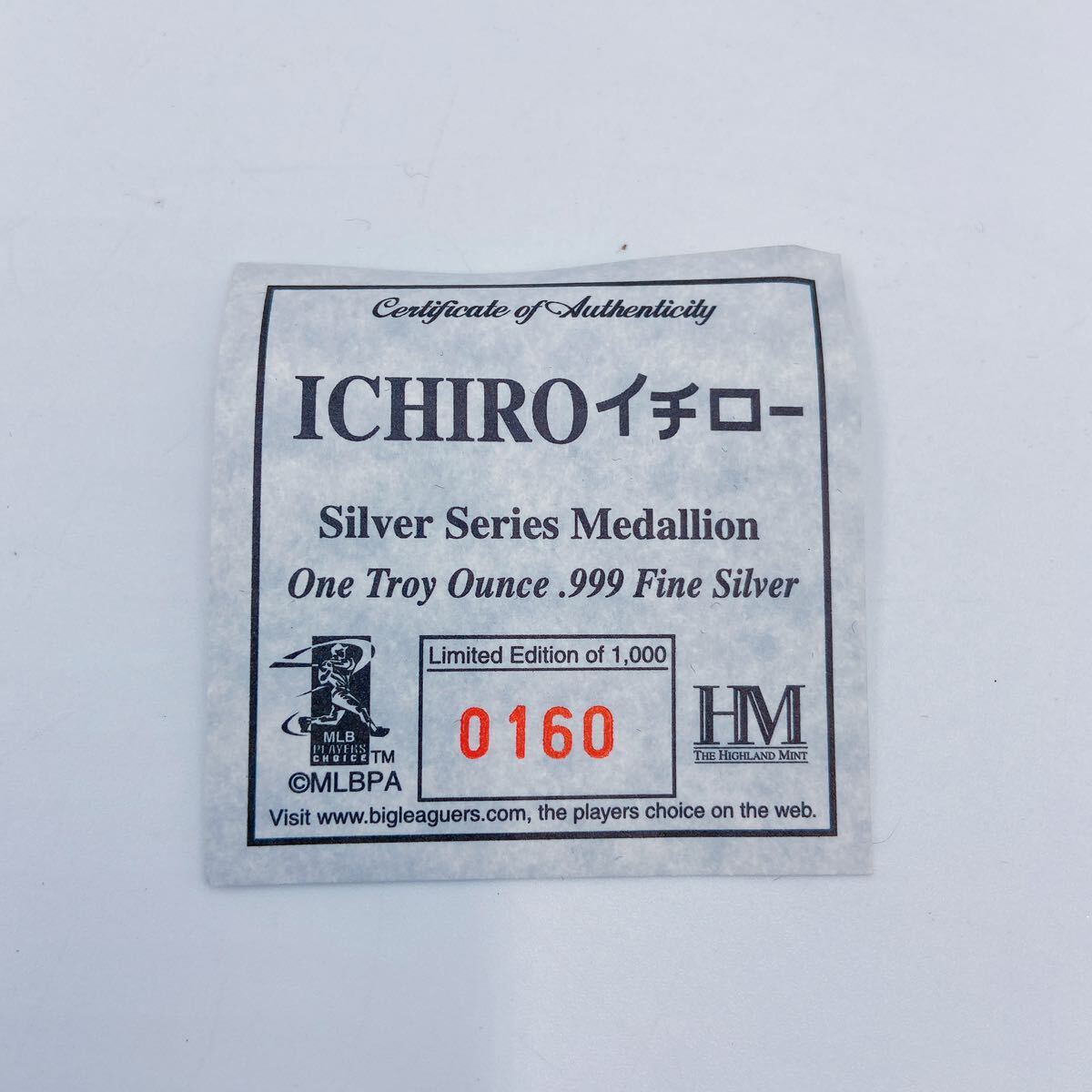 3C082 記念メダル イチロー ICHIRO silver series medallion 0160/1000 ケース付の画像5