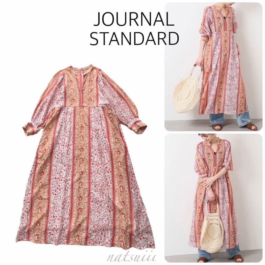 JOURNAL STANDARD ジャーナルスタンダード . ヴィンテージ風 エスニック フラワー ロング マキシ ワンピース 人気 レッド 送料無料