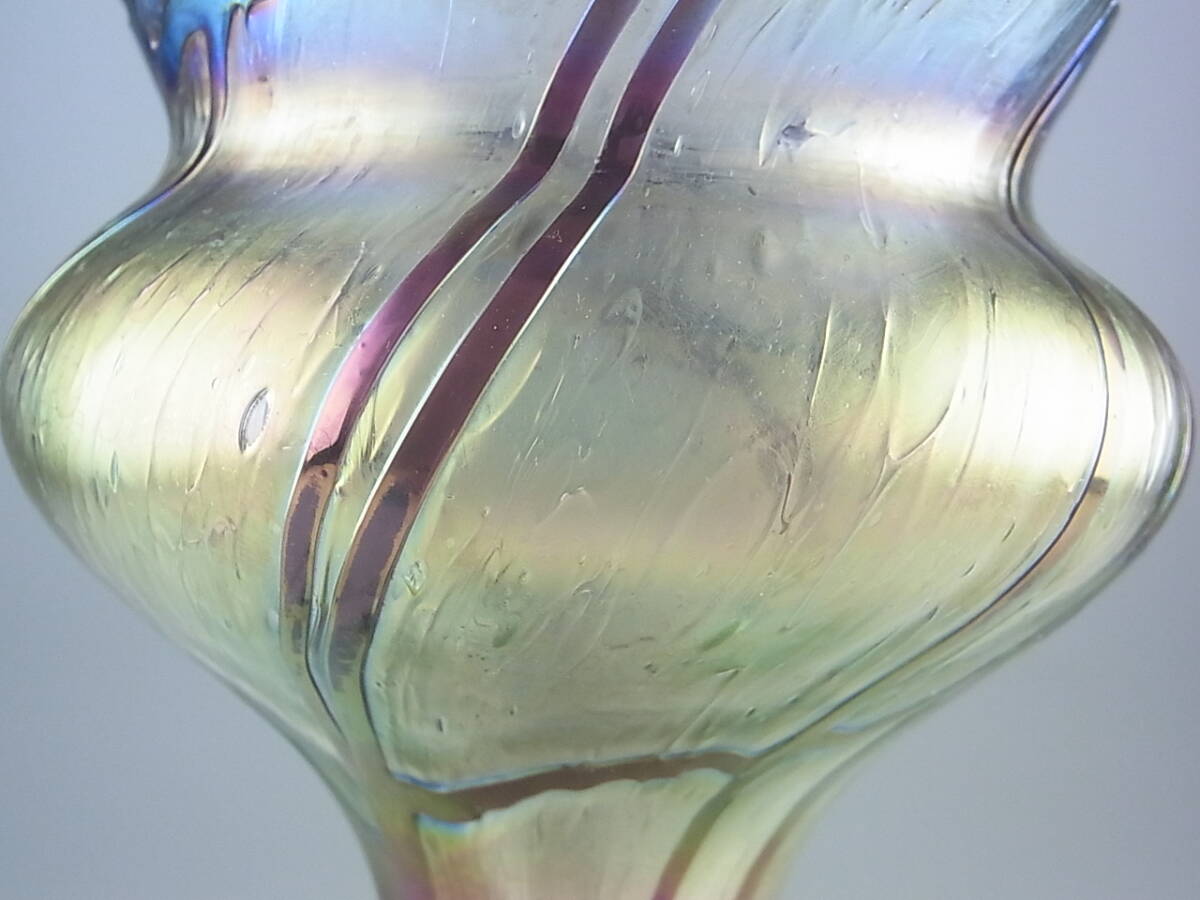 1900年代 アンティーク Kralik  アールヌーボー ボヘミアン アート ガラス 花瓶 ウランガラス 西洋アンティーク ラスターの画像3
