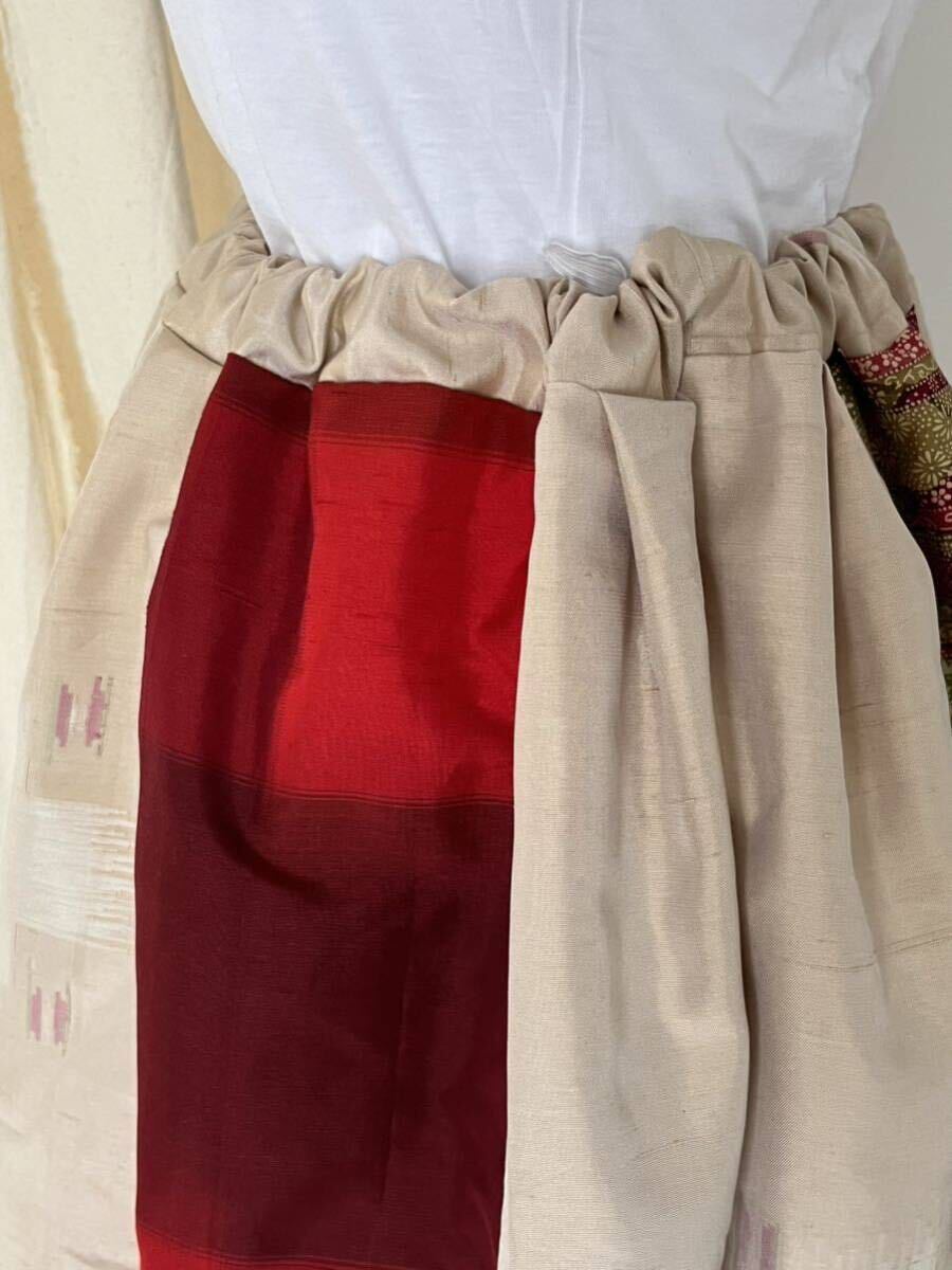 着物リメイク 紬タックギャザースカート ハンドメイドの画像5