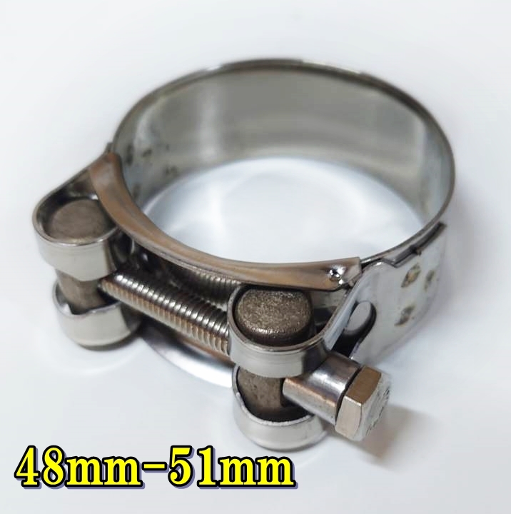 即決新品/バイク 汎用 マフラー 固定バンド リング 48ｍｍ-51ｍｍ ステンレス マフラーバンド クランプ サイレンサー 締め付けバンドの画像1