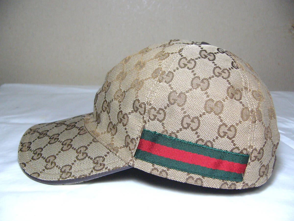 美品☆グッチ ベースボールキャップ 帽子 GGキャンバス シェリーライン 茶系 ブラウン Sサイズ 57cmの画像3