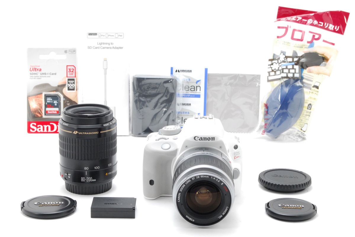 美品 Canon キヤノン EOS Kiss X7 ホワイト ダブルズームレンズセット 32GB SDカード、おまけ付 1ヶ月保証