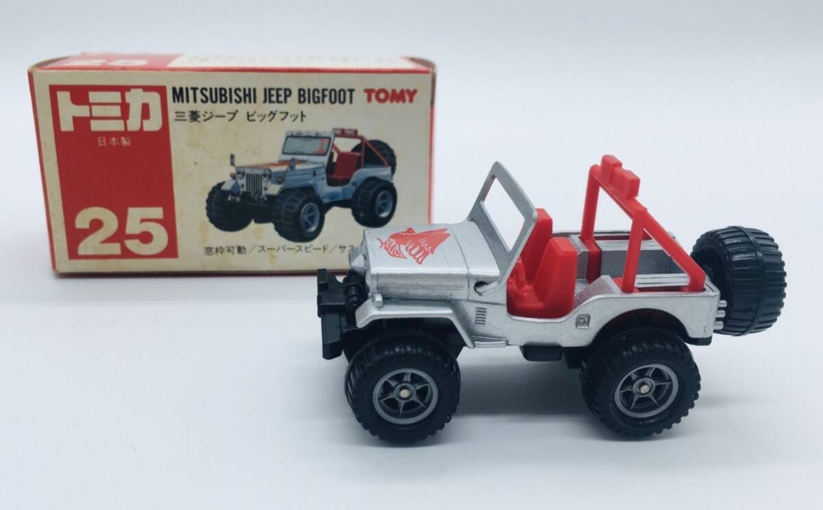 美品【25 三菱 ジープ ビッグフット jeep】TOMICA TOMY トミカ トミー 日本製 赤箱 当時物 絶版 アンティーク ミニカー_画像1
