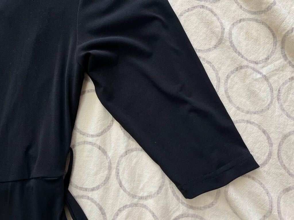 シンプルデザインの七分袖マタニティワンピースM ブラック 授乳服の画像9