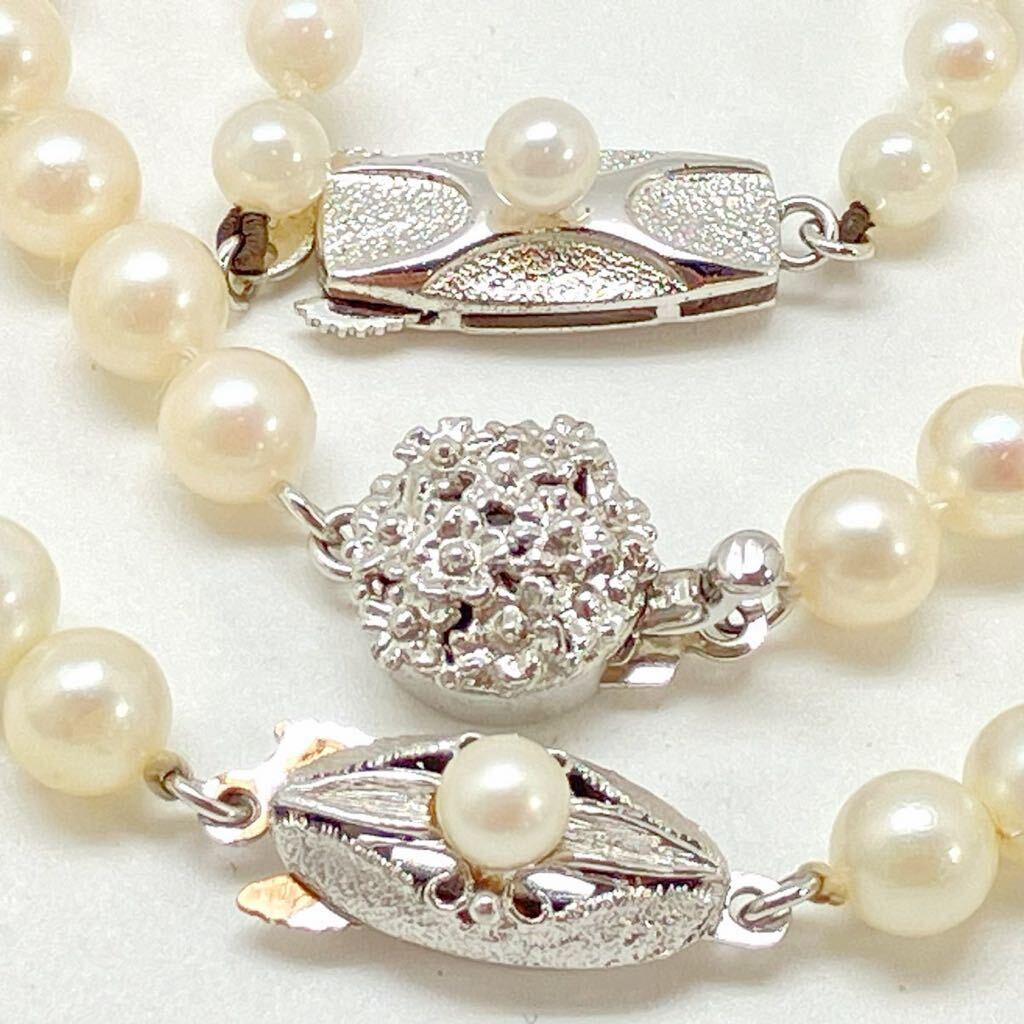 ［アコヤ本真珠ネックレス3点おまとめ］A 約63.8g 約6-8mm珠パール pearl necklace accessory jewelry シルバー silver DA0 ①_画像6