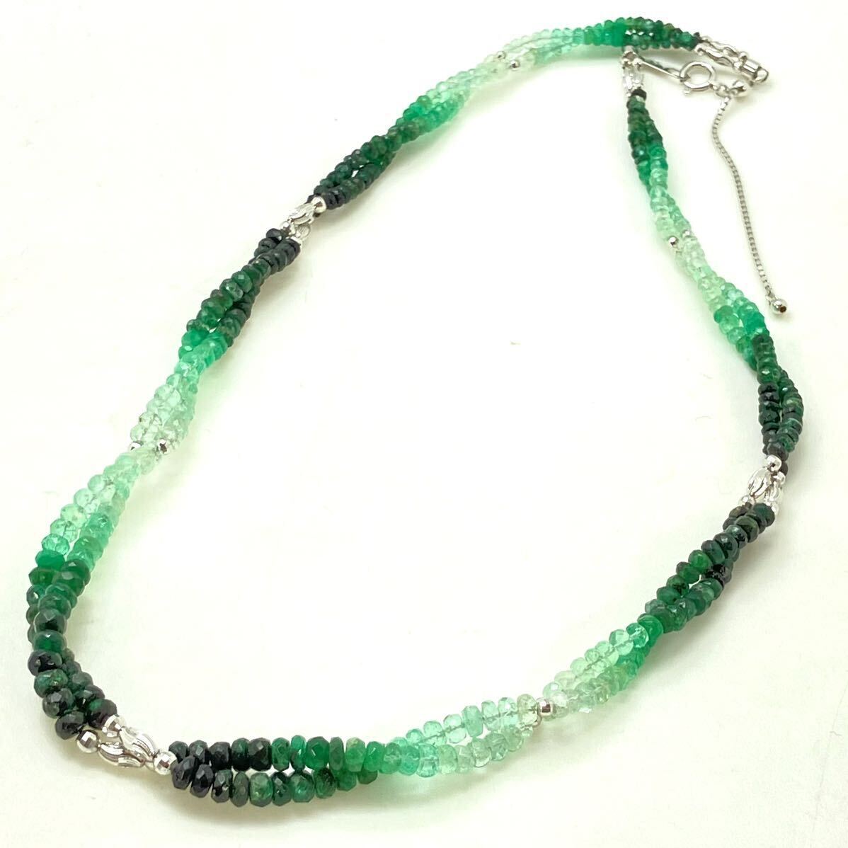 K18WG!!［天然エメラルドネックレス61.50ct］A 約14.5g 42cm emerald beryl ベリル necklace ジュエリー jewelry アクセサリー 色石 EB5の画像3