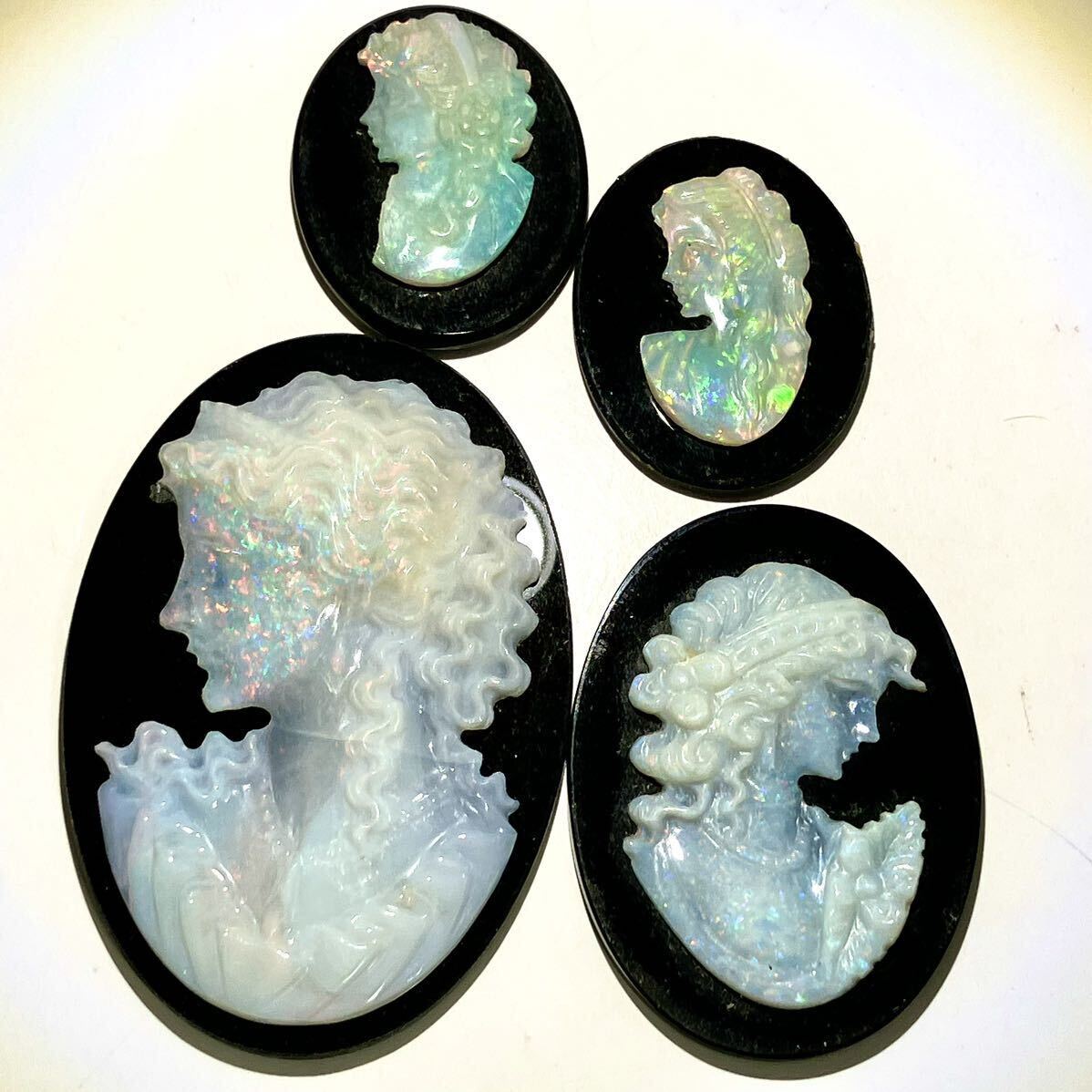 遊色効果!!［オパールカメオ4点おまとめ］A 18.5g 92.5ct ルース 裸石 貴婦人 opal CAMEO ジュエリー jewelry アンティーク メノウ _画像1