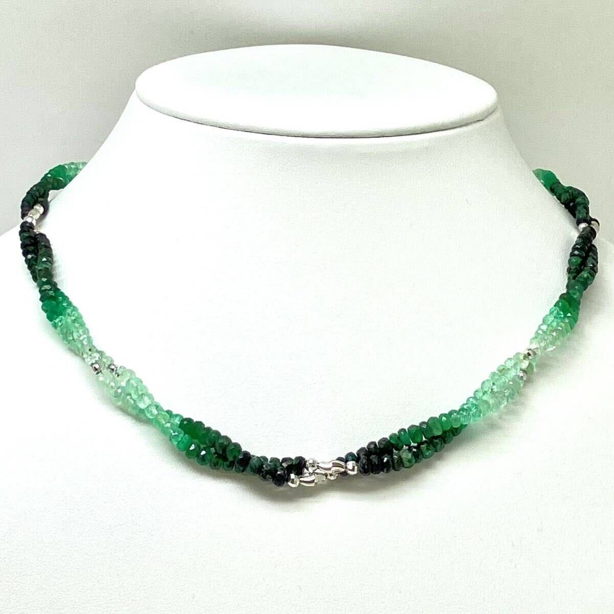 K18WG!!［天然エメラルドネックレス61.50ct］A 約14.5g 42cm emerald beryl ベリル necklace ジュエリー jewelry アクセサリー 色石 EB5の画像1