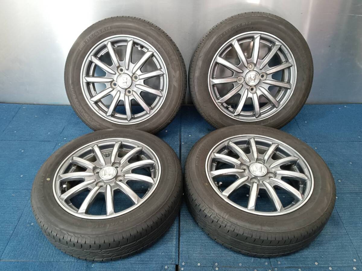 ★7.5-8分山★21年製★ ブリヂストンNEXTRY 155/65R14 ホンダ純正ホイール 14×4.5J +40 4H-100 4本セット E685の画像1