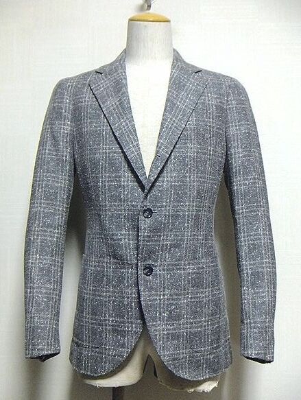 極上:シップス×ロロピアーナ.ウール シルク リネン テーラード ジャケット 48(チェック/LINEN TWEED/段返り/肩43幅50丈72/春夏/クラシコ)の画像1