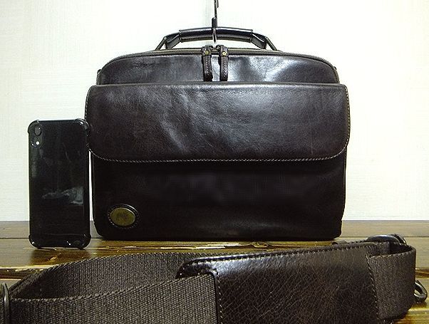 ASLAN(ACE handling / made in Japan ). leather briefcase (2WAY/ fine quality. cow leather /W Zip ./2 layer storage .& sub storage part /H25W33D12/ business bag /luggage aoki)