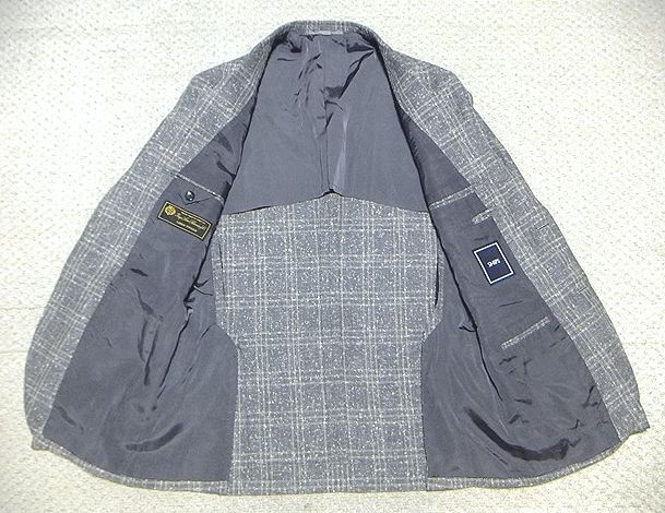 極上:シップス×ロロピアーナ.ウール シルク リネン テーラード ジャケット 48(チェック/LINEN TWEED/段返り/肩43幅50丈72/春夏/クラシコ)の画像5