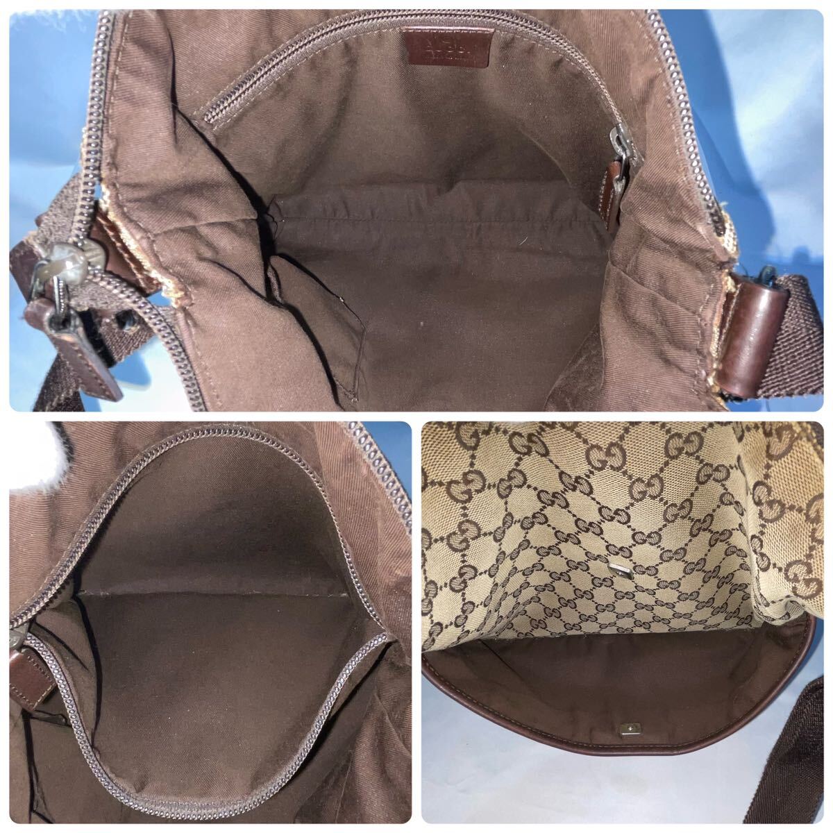 GUCCI ショルダーバッグ パンチングレザー サコッシュ GG柄 ベージュ GUCCI ショルダーバッグ パンチングレザー サコッシュ GG柄 ベージュ