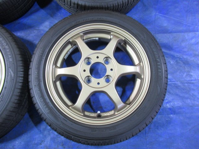 激安売切宣言！5555円～！社外ホイール 14-4.5J 4H/100 ET44 + GOODYEAR 165/55R14 ek ルークス ムーブ ワゴンR ミラ セルボ等！T008314の画像6