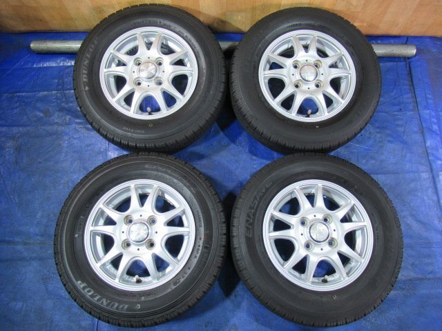 激安売切宣言！5555円～！Fang 12-4B 4H/100 ET42 + DUNLOP 145R12 6PR LT 2021/2023年製！ エブリー ハイゼット サンバー T008353_画像1