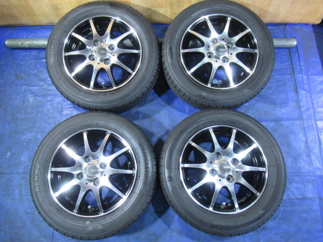 激安即決！Varese 13-4B 4H/100 ET42 ＋ BRIDGESTONE 155/65R13 2022年製 中古4本 ワゴンR ラパン アルト セルボ パレット T008385の画像1